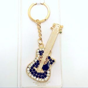Purse charm key holder Guitar Crystal in black and white